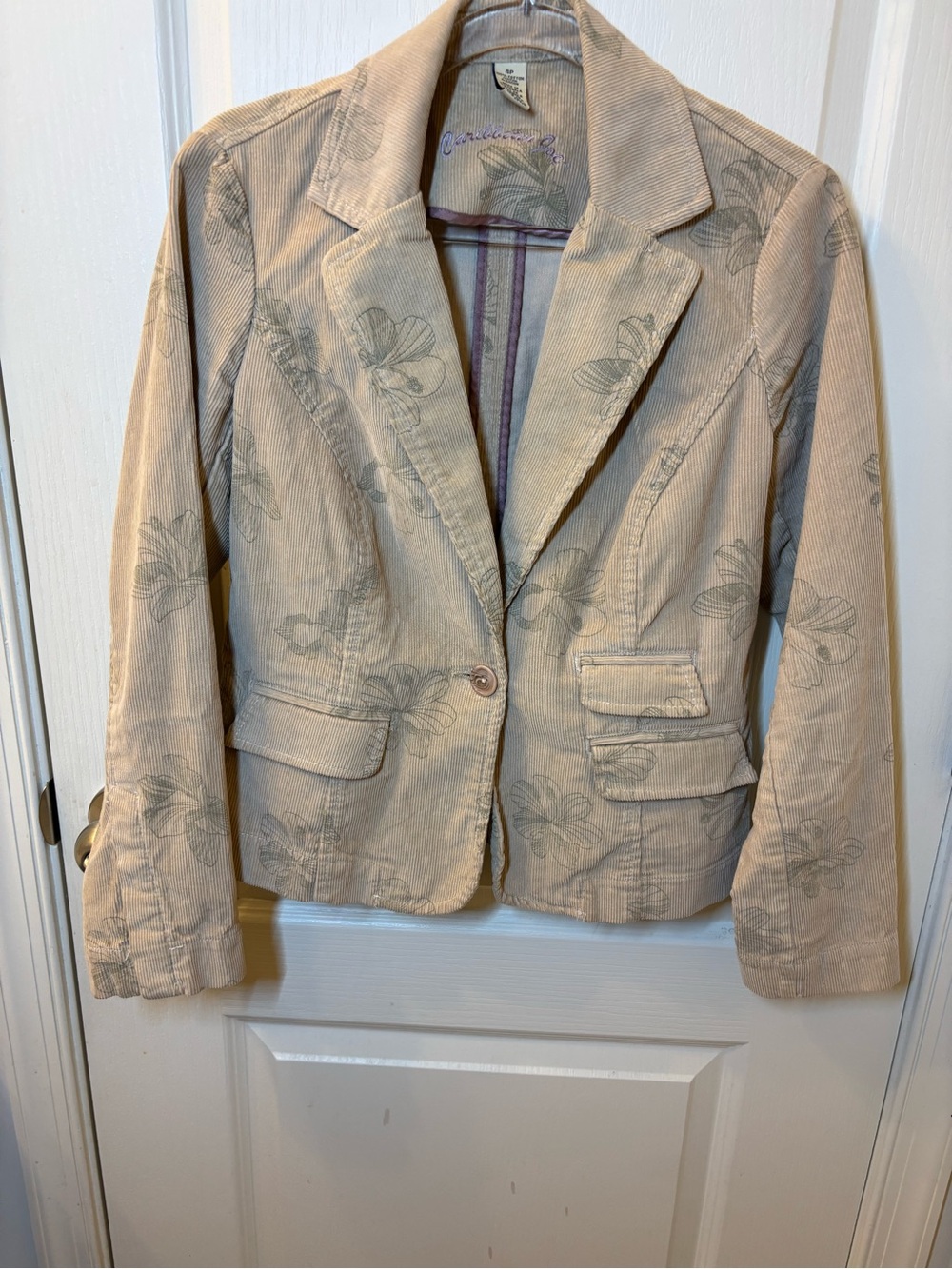 Caribbean Joe Beige Floral Corduroy Blazer